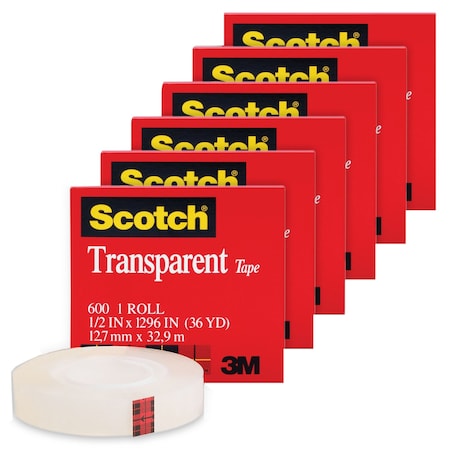 Scotch Transparent Tape Roll, 1/2in. x 1296in., 6PK 600